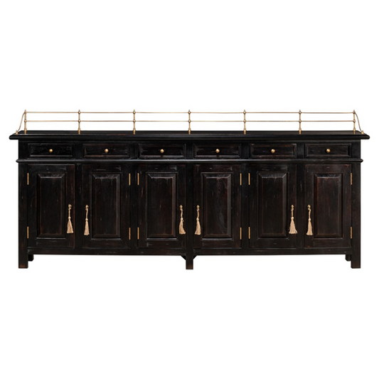 96" Serenity Updated Traditional Black Acacia Wood Sideboard