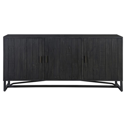 68 " Sincere Rustic Lodge Black Reclaimed Pine Wood Steel Base 3 Door Sideboard