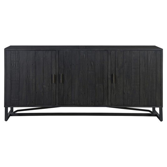 68 " Sincere Rustic Lodge Black Reclaimed Pine Wood Steel Base 3 Door Sideboard