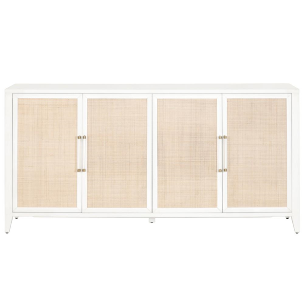 71" Steven Coastal Beach Natural Rattan White Frame Media Sideboard