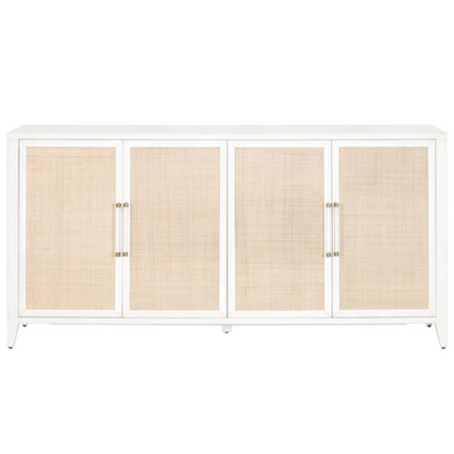 71" Steven Coastal Beach Natural Rattan White Frame Media Sideboard