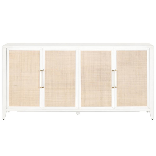 71" Steven Coastal Beach Natural Rattan White Frame Media Sideboard