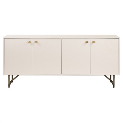 72" Valdo French Country Beige Hardwood Gold Stainless Steel Base 4 Door Sideboard
