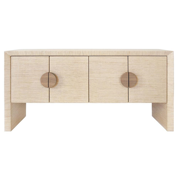 64" Worlds Away Colt Coastal Beach Natural Grasscloth Brown Oak Buffet