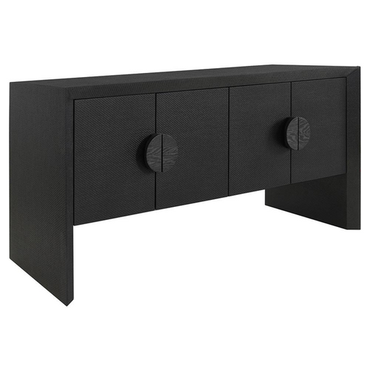 64" Worlds Away Colt Coastal Beach Black Grasscloth Oak Wood Buffet