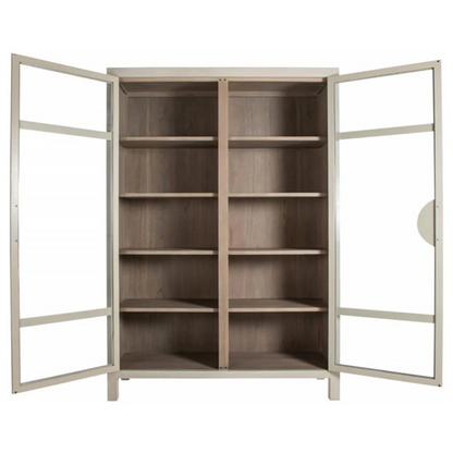 60" Wide - Elias Modern Classic Cerused White Wood Glass Cabinet