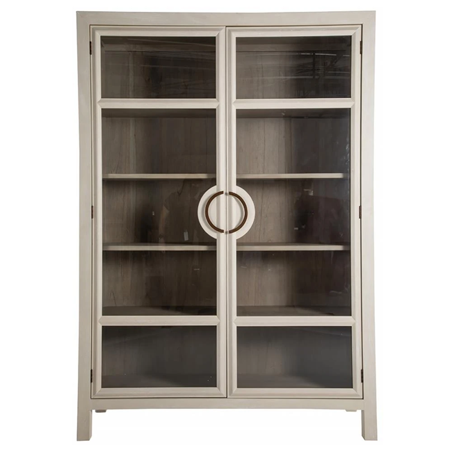60" Wide - Elias Modern Classic Cerused White Wood Glass Cabinet