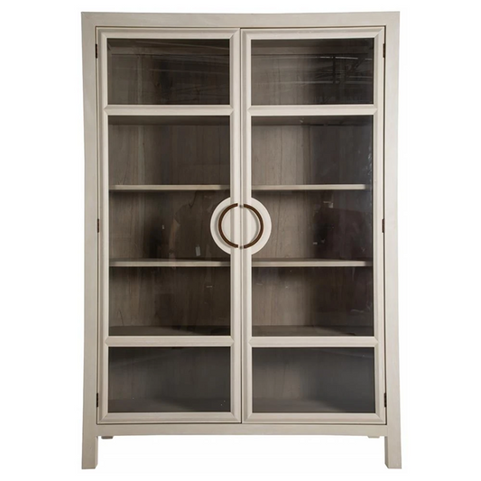 60" Wide - Elias Modern Classic Cerused White Wood Glass Cabinet