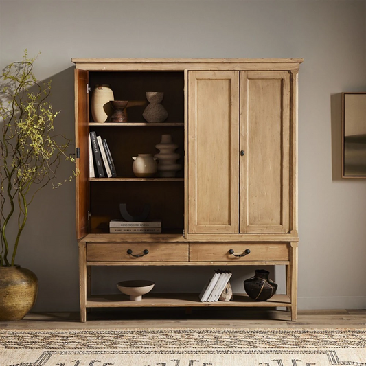 60" Wide - Brook Updated Traditional Aged Light Pine Wood Wide Cabinet
