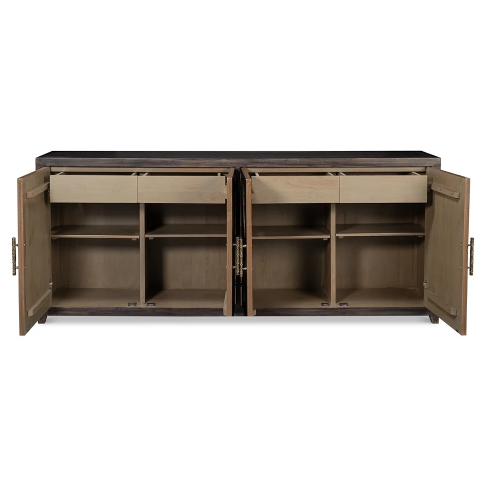 92" Wide - Olga Updated Traditional Brown Acacia Wood Credenza
