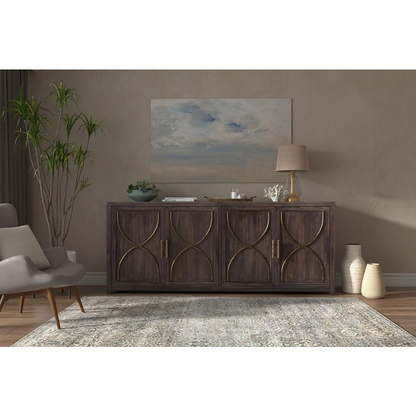 92" Wide - Olga Updated Traditional Brown Acacia Wood Credenza