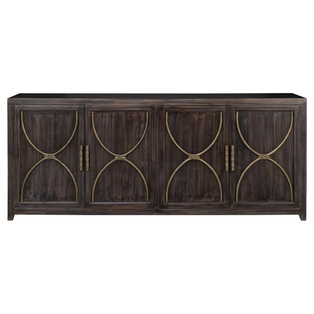 92" Wide - Olga Updated Traditional Brown Acacia Wood Credenza