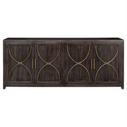 92" Wide - Olga Updated Traditional Brown Acacia Wood Credenza