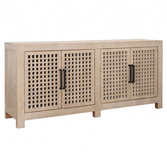 74" Lovenya Coastal Beach Light Brown Reclaimed Pine Wood Sideboard