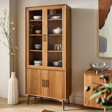 35" Wide - Mid-Century Glass Cabinet