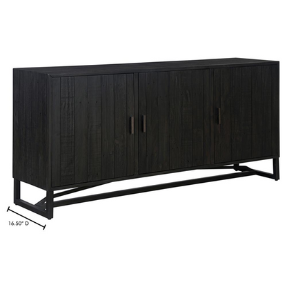 68 " Sincere Rustic Lodge Black Reclaimed Pine Wood Steel Base 3 Door Sideboard
