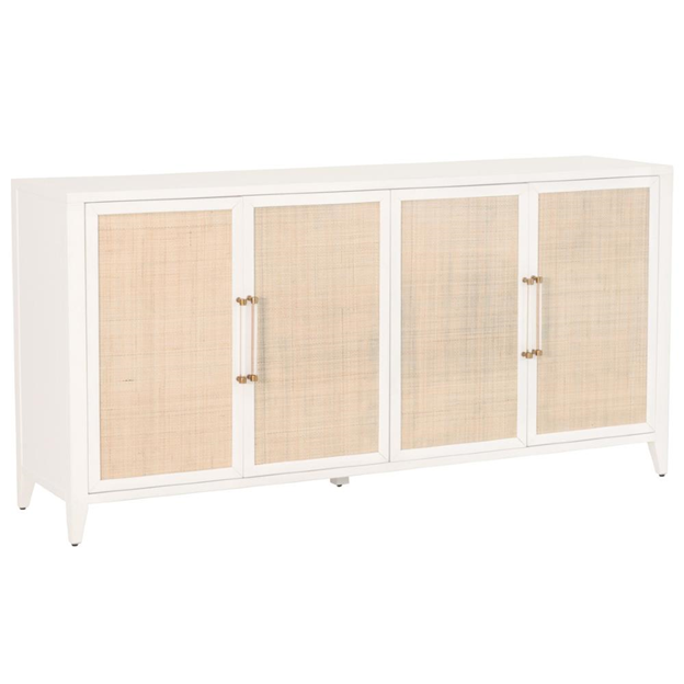71" Steven Coastal Beach Natural Rattan White Frame Media Sideboard