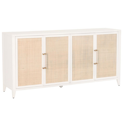 71" Steven Coastal Beach Natural Rattan White Frame Media Sideboard