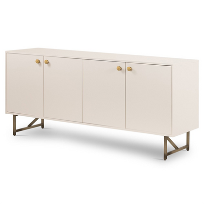 72" Valdo French Country Beige Hardwood Gold Stainless Steel Base 4 Door Sideboard