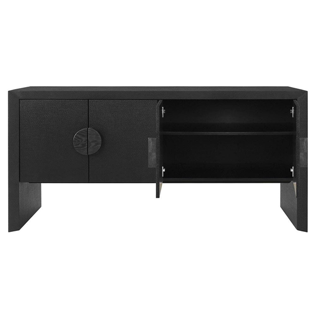 64" Worlds Away Colt Coastal Beach Black Grasscloth Oak Wood Buffet