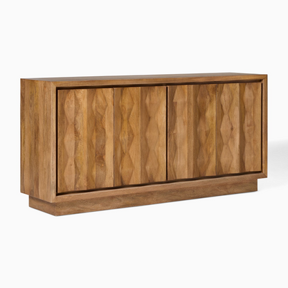 72" Wide - Burnt Wax - Carved Pattern Solid Wood Buffet