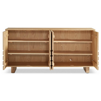 68" Emma Mid Century Modern Brown Oak Wood 4 Door Sideboard