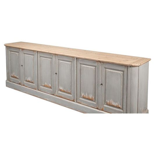 119" Laura Updated Traditional Distressed Grey Wood Sideboard