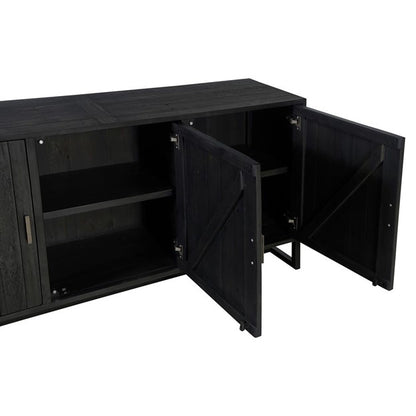 68 " Sincere Rustic Lodge Black Reclaimed Pine Wood Steel Base 3 Door Sideboard