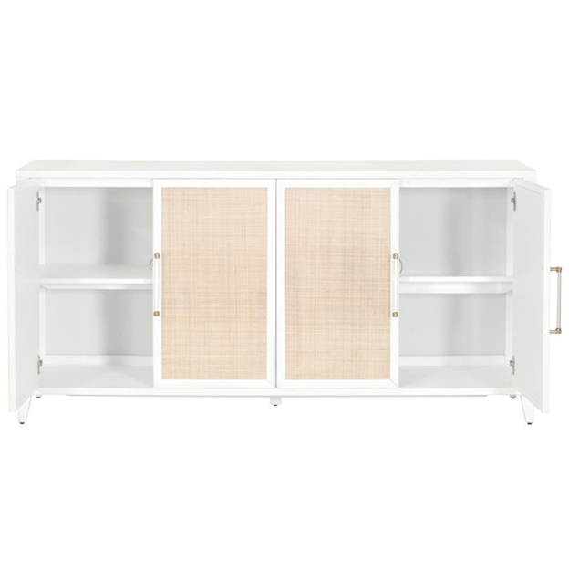 71" Steven Coastal Beach Natural Rattan White Frame Media Sideboard