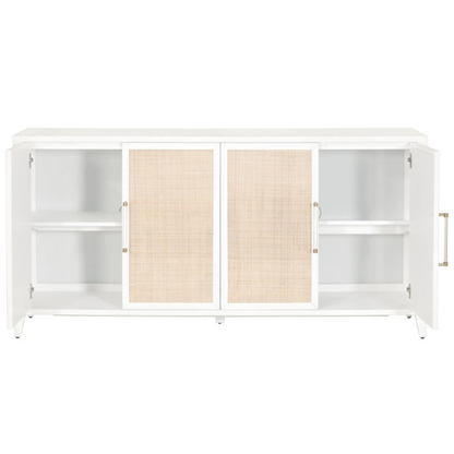 71" Steven Coastal Beach Natural Rattan White Frame Media Sideboard