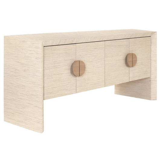 64" Worlds Away Colt Coastal Beach Natural Grasscloth Brown Oak Buffet