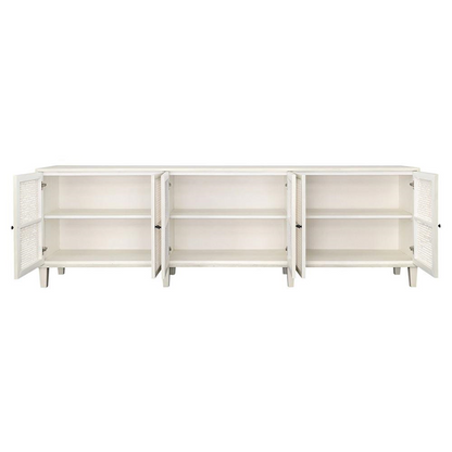 109" Gabriel Coastal Beach White Acacia Wood Woven Rattan Sideboard