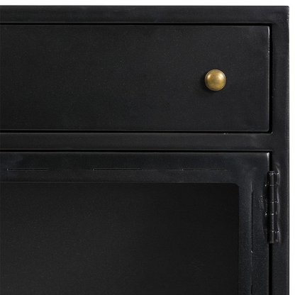 35 " Katren Industrial Loft Black Metal Clear Tempered Glass 2 Door Sideboard
