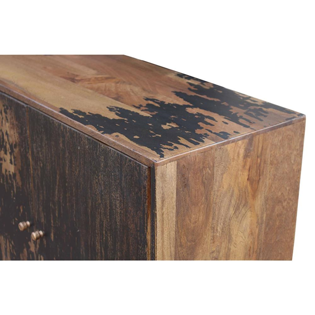 71" Kennan Rustic Lodge Gold-Stained Black Mango Wood Brown Iron 4 Door Sideboard