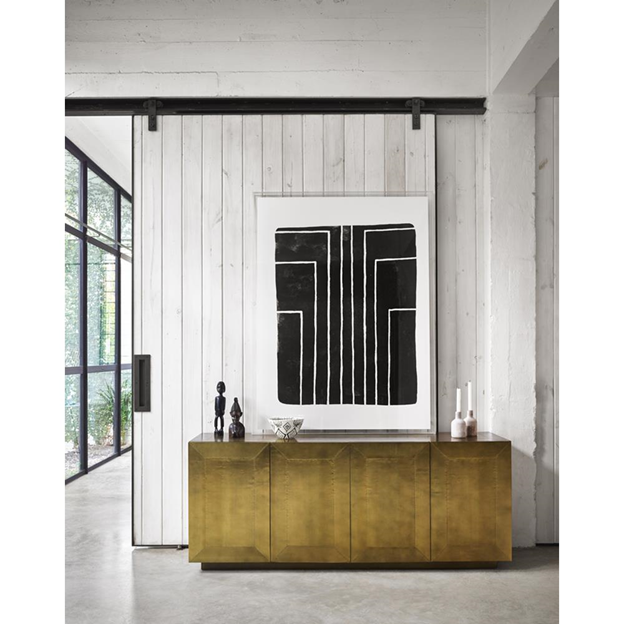 72" Ketzia Hollywood Regency Aged Brass Mango Veneer Sideboard