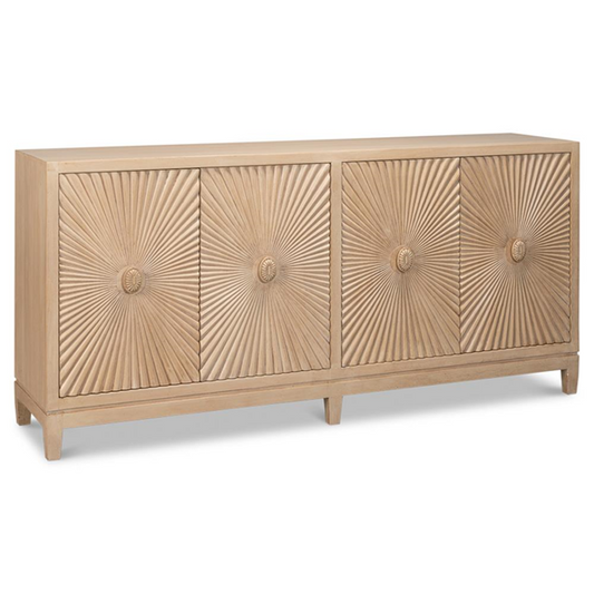 76" Orion Coastal Beach Brown Mango Wood 4 Door Sunburst Sideboard