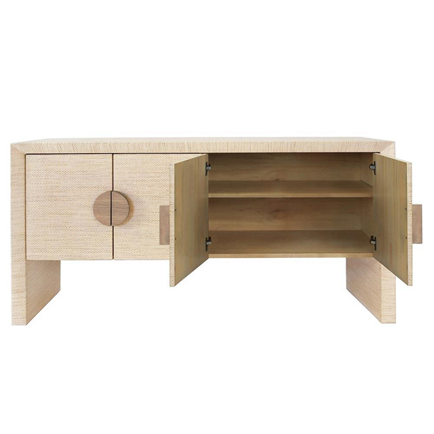 64" Worlds Away Colt Coastal Beach Natural Grasscloth Brown Oak Buffet