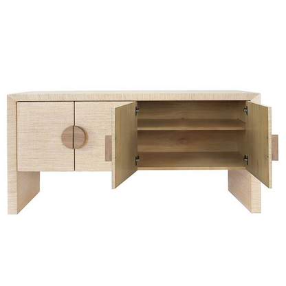 64" Worlds Away Colt Coastal Beach Natural Grasscloth Brown Oak Buffet