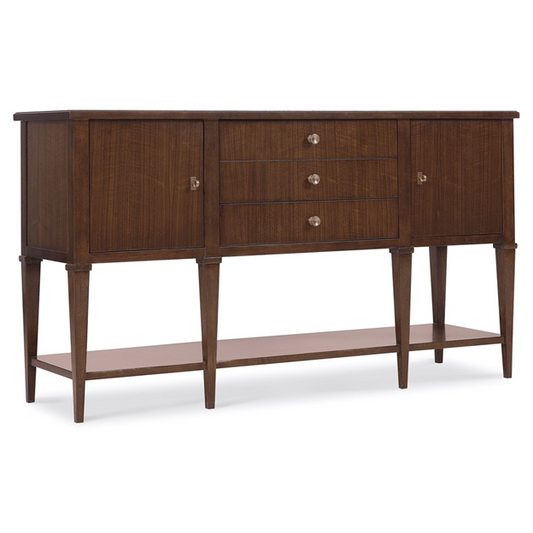 66" Alaine Updated Traditional Grey Marble Dark Brown Walnut Wood Buffet
