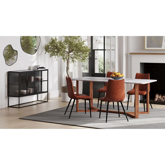 47" Jamir Industrial Loft Clear Glass Black Iron 4 Door Sideboard