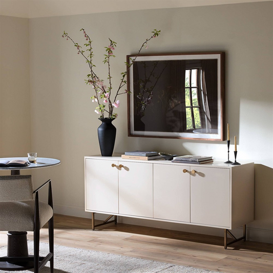 72" Valdo French Country Beige Hardwood Gold Stainless Steel Base 4 Door Sideboard