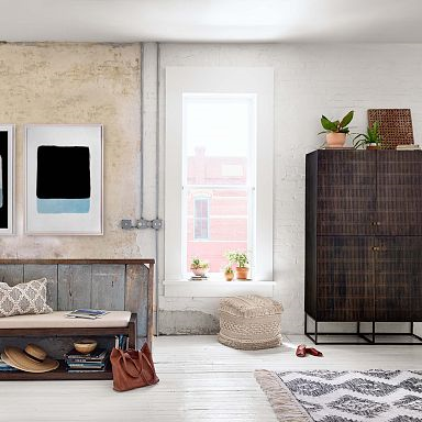 47" Wide - Carved Mango Wood Tall Cabinet