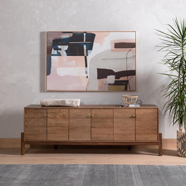 84" Rissa Mid Century Modern Brown Acacia Wood Media Console