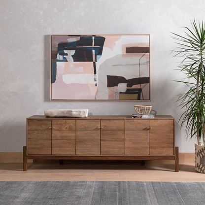 84" Rissa Mid Century Modern Brown Acacia Wood Media Console