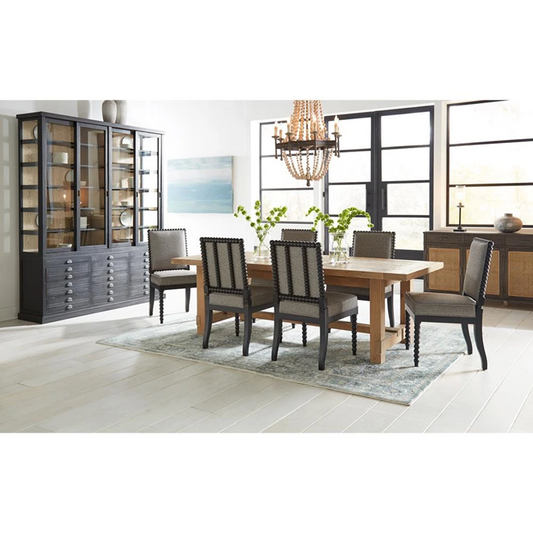 75" Wide - Malen Rustic Lodge Black Wood Glass Doors China Cabinet