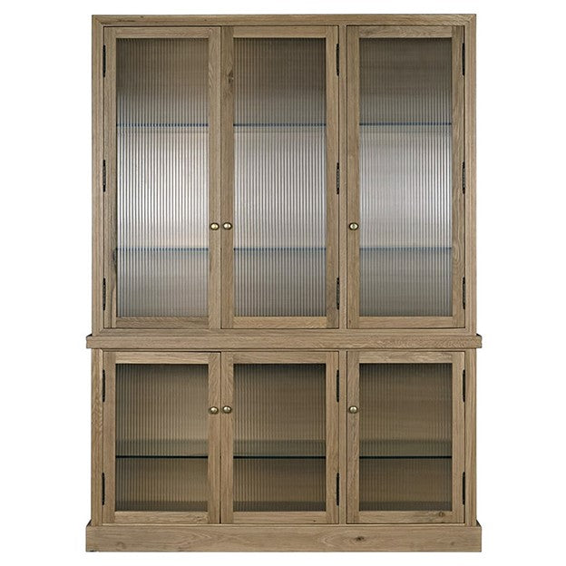 Chester Modern Classic Ribbed Glass Oak Wood Display Cabinet