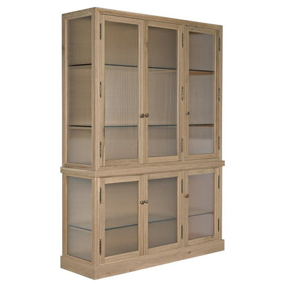 Chester Modern Classic Ribbed Glass Oak Wood Display Cabinet
