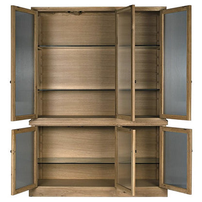 Chester Modern Classic Ribbed Glass Oak Wood Display Cabinet