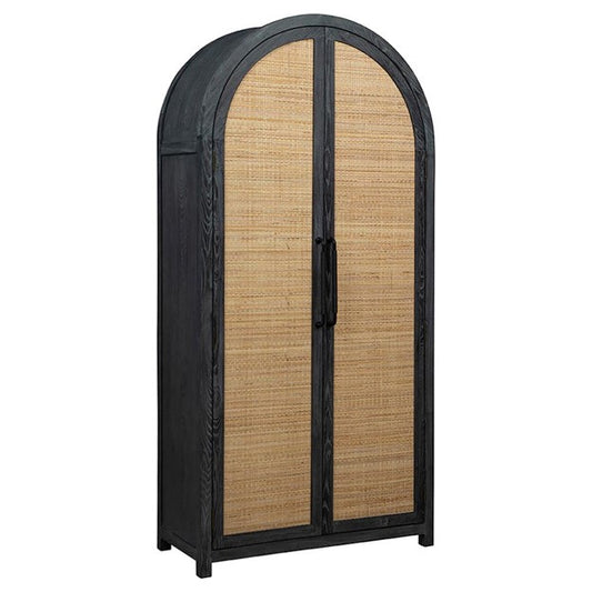 Kevin Coastal Beach Dark Grey Wood Woven Panel Arched Cabinet
