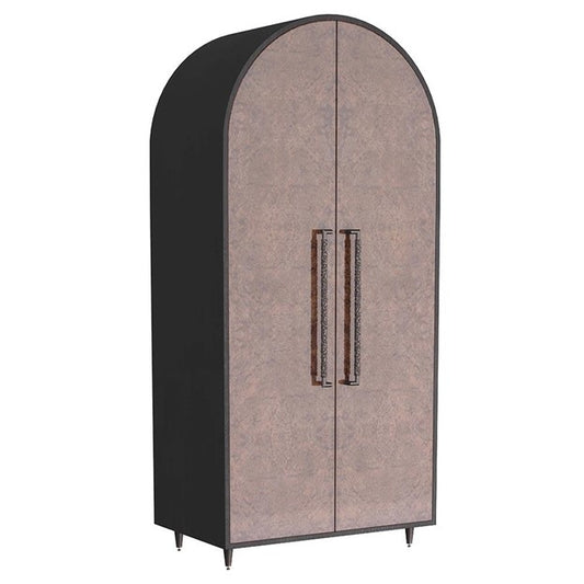 Arteriors Tarragona Industrial Loft Brown Tortoise Burl Black Oak Arched Cabinet